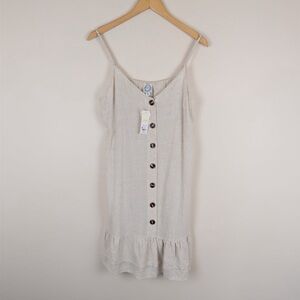 Francesca's Blue Rain Auvie Linen Blend Button Front Mini Dress NWT